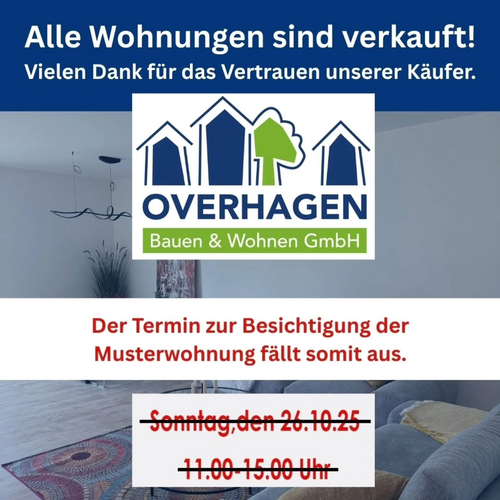 Wir freuen uns über die Kaufzusage für die letzte, verfügbare Wohnung am Klostergarten. Da der Besichtigungstermin somit...